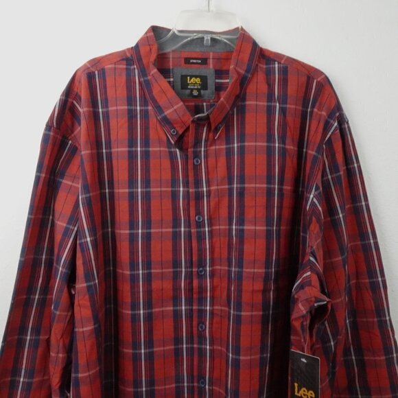 Lee Button Front Shirt Men's Size 3XL Red Plaid Long Sleeve - Picture 2 of 11